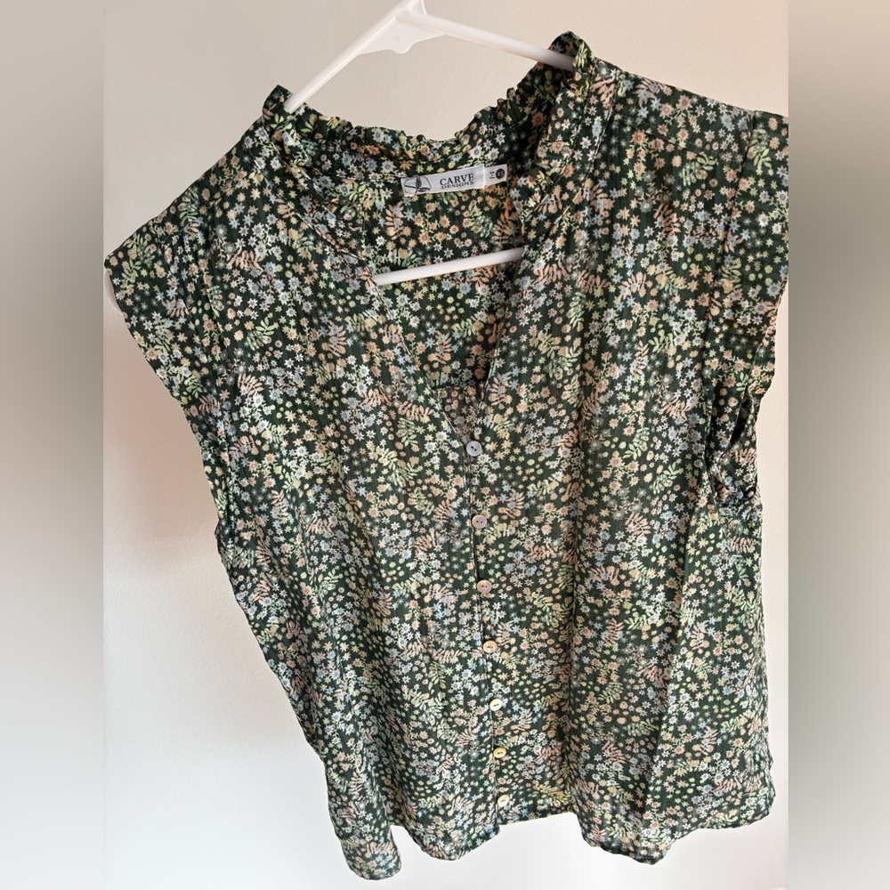 Carve Designs Dark Green Floral Blouse